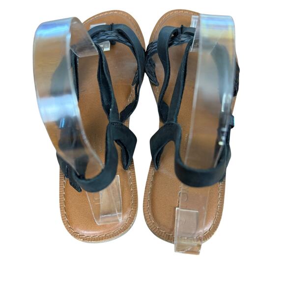 Toms Lexie Sandals Black Leather Ankle Strap Flats Thongs Woven Shoes sz 7 - Picture 10 of 16